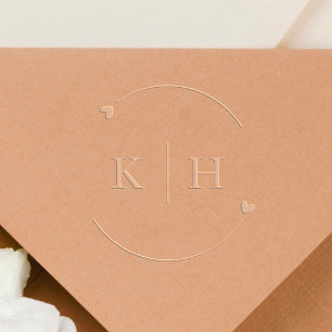 Modern Simple Hearts Round Wedding Couple Initials Embosser