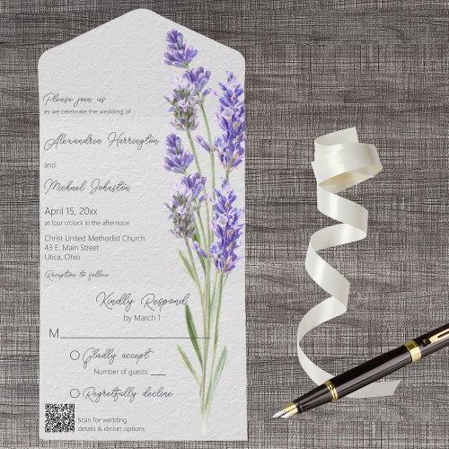 Modern Simple Heather Sprigs QR Code All In One Invitation