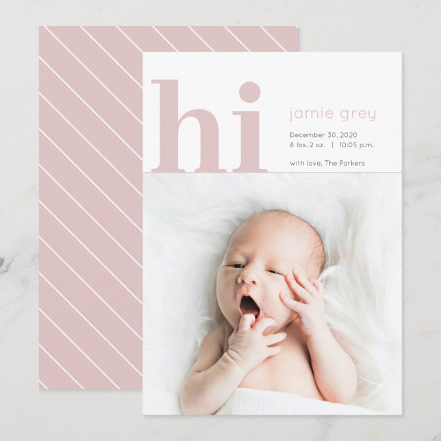 Modern Simple Hello Baby Girl Birth Announcement (Front/Back)