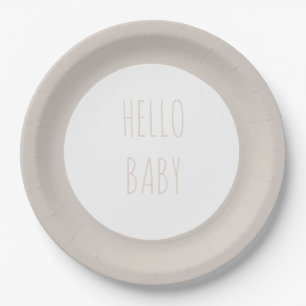 Modern Simple "Hello Baby" Neutral Circle Paper Plates