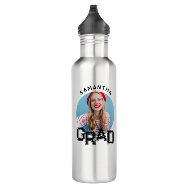 Modern Simple High School Grad Photo Graduation Stainless Steel Water Bottle (Right)