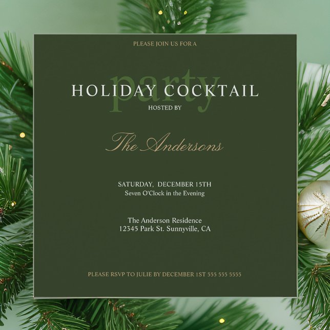 Modern Simple Holiday Cocktail Christmas Party Invitation (Creator Uploaded)