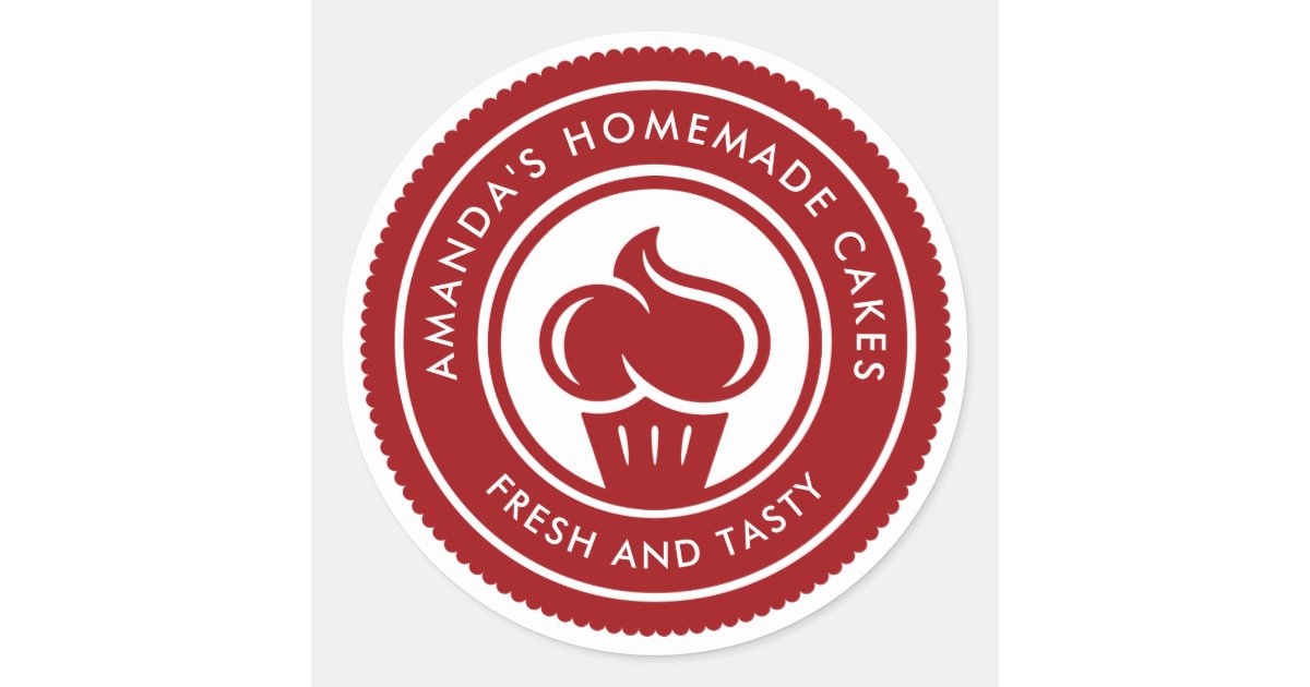 Modern Cake Sticker Modern Simple Homemade Cakes Bakery Classic Round Sticker | Zazzle