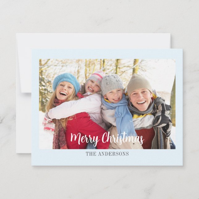 Modern Simple Ice Blue Photo Christmas Flat Holiday Card (Front)