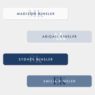 Modern Simple Initial Blue Waterproof Name Labels