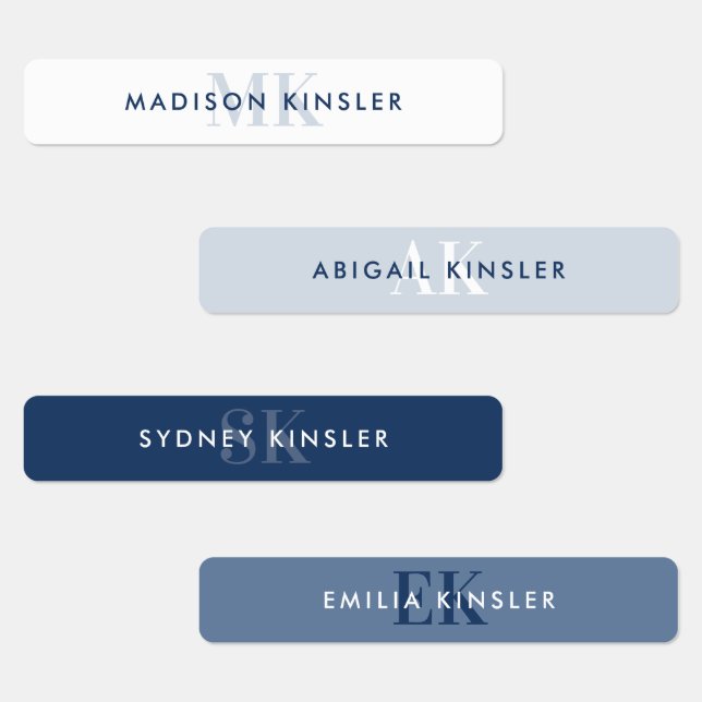 Modern Simple Initial Blue Waterproof Name Labels (Group)