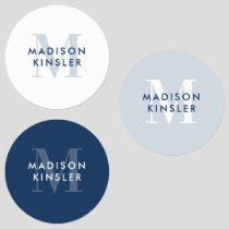 Modern Simple Initial Boho Blue Waterproof Name Labels
