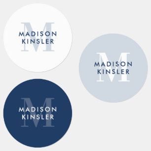 Modern Simple Initial Boho Blue Waterproof Name Labels