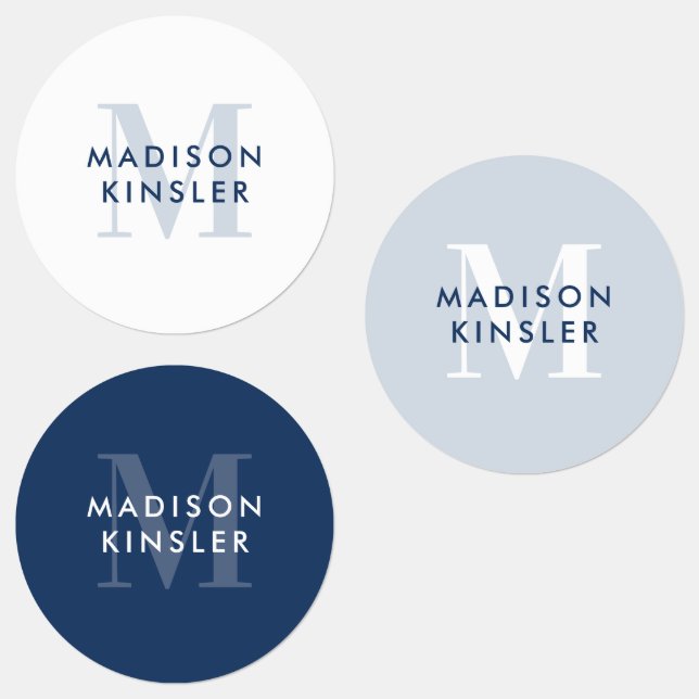 Modern Simple Initial Boho Blue Waterproof Name Labels (Group)
