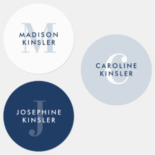 Modern Simple Initial Boho Blue Waterproof Name Labels