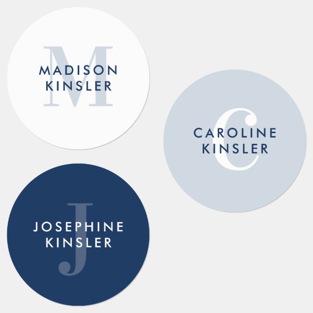 Modern Simple Initial Boho Blue Waterproof Name Labels (Group)