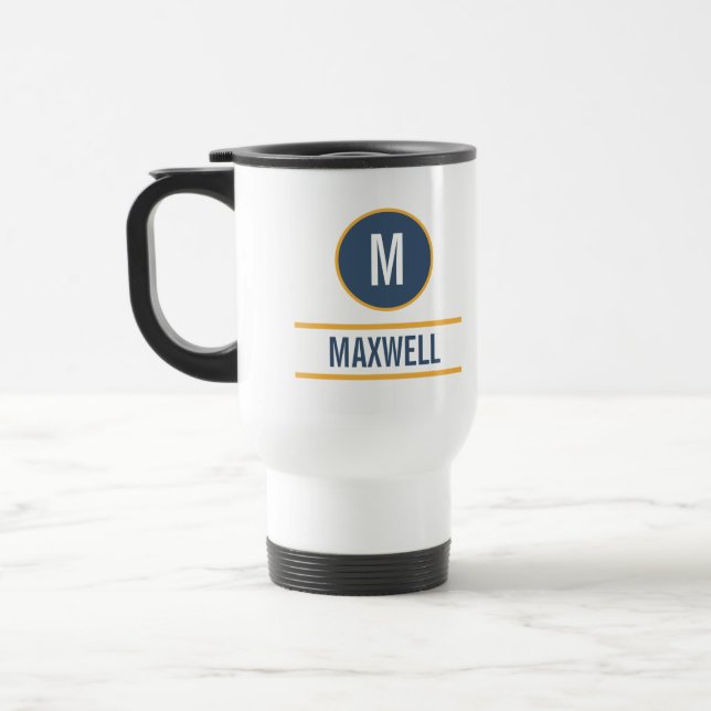 Modern Simple Initial | Custom Cute Monogram Name Travel Mug (Left)