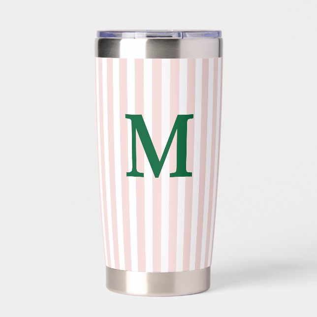 Modern Simple Initial Custom Striped Bridesmaid Insulated Tumbler (Front)