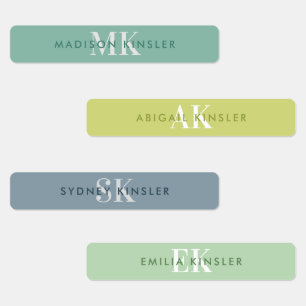 Modern Simple Initial Green Blue Waterproof Name L Labels