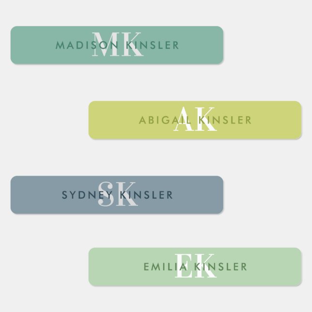 Modern Simple Initial Green Blue Waterproof Name L Labels (Group)