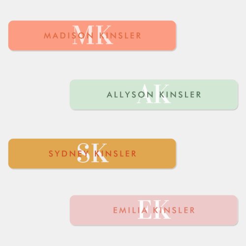 Modern Simple Initial Pink Girly Waterproof Name Labels
