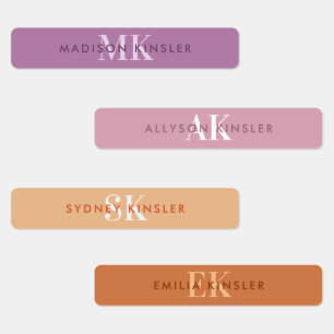 Modern Simple Initial Purple Boho Waterproof Name Labels