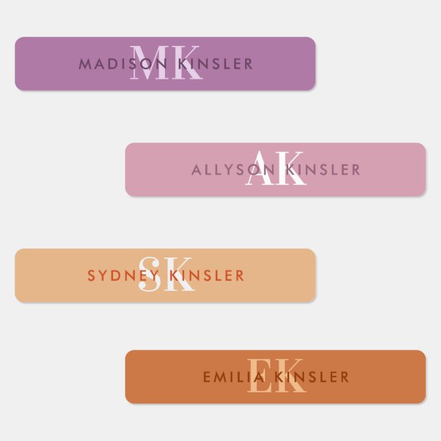 Modern Simple Initial Purple Boho Waterproof Name  Labels (Group)