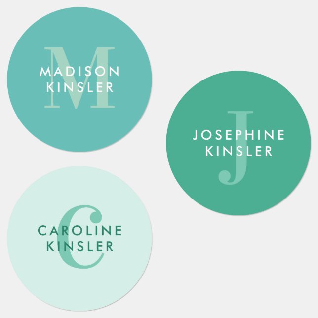 Modern Simple Initial Turquoise Waterproof Name Labels (Group)