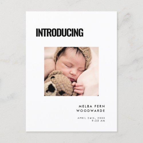 Modern simple Introducing Birth photo Postcard