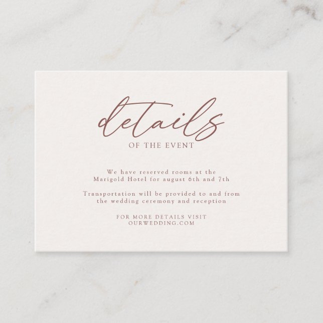 Modern Simple Ivory Taupe Wedding Details Enclosure Card (Front)