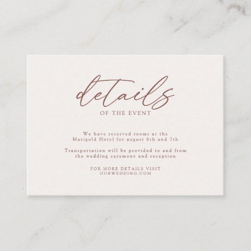 Modern Simple Ivory Taupe Wedding Details Enclosure Card