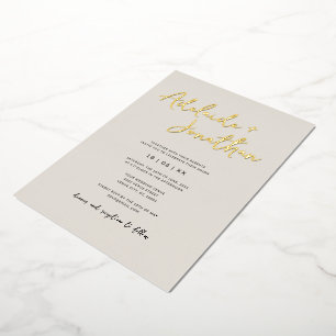 Modern Simple Ivory Wedding Gold Lettering Foil Invitation