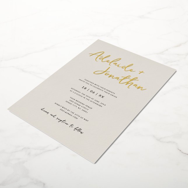 Modern Simple Ivory Wedding Gold Lettering Foil Invitation (Rotated)