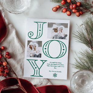 Modern Simple Joy script Snowflake Photo Christmas Letterpress Photo Cards