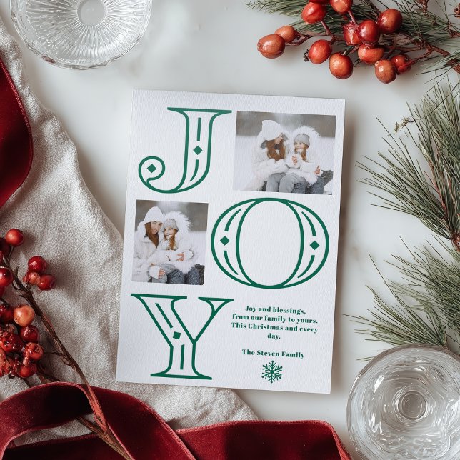 Modern Simple Joy script Snowflake Photo Christmas Letterpress Photo Cards (Modern Simple Joy script Snowflake Photo Christmas Letterpress Photo Cards)