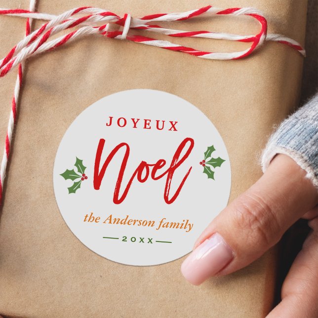 Modern Simple Joyeux Noel Merry Christmas Favor Classic Round Sticker (Creator Uploaded)
