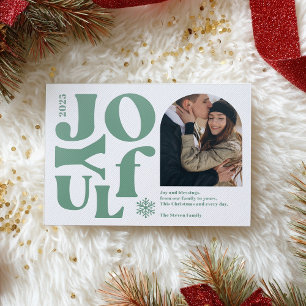 Modern Simple Joyful Snowflake Photo Christmas Letterpress Photo Cards