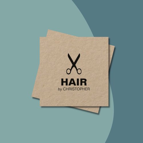 Modern Simple Kraft Black Hair Stylist Square Business Card