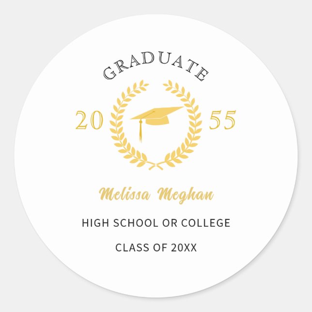 Modern Simple Laurel Wreath Gold Cap Party Favor Classic Round Sticker (Front)