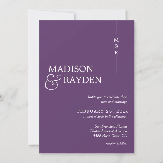 Modern Simple Lavender Monogram Photo Wedding Invitation (Front)
