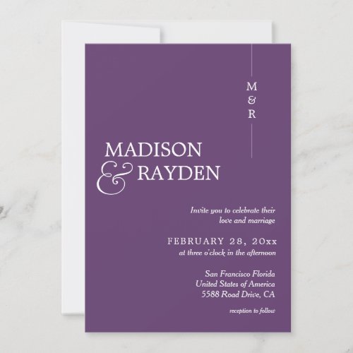 Modern Simple Lavender Monogram Photo Wedding Invitation