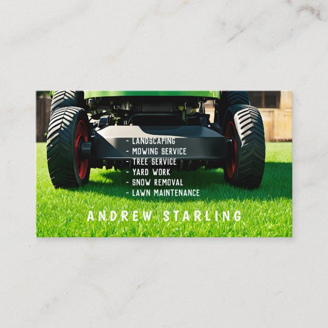 Modern Simple Lawn Mowing & Gardening Services Business Card (Front)