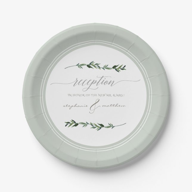 Modern Simple Leaf Foliage Wedding Reception Paper Plates (Front)