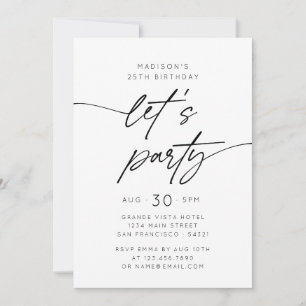 Modern Simple Let's Party Script Birthday Photo Invitation
