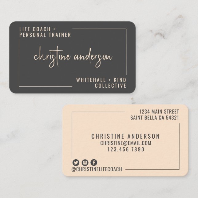 Modern Simple Life Coach Personal Trainer | Gray  Business Card (Front/Back)