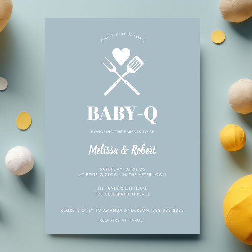 Modern Simple Light Blue BBQ Baby Shower  Invitation