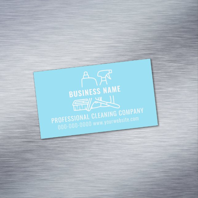Modern Simple Light Blue Cleaning Company Business Card Magnet (In Situ)
