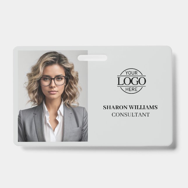 Modern Simple Light Gray Company Employee Photo Badge (Front)