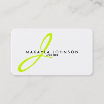 Modern & Simple Lime Green Monogram Professional Business Card by AV_Designs at Zazzle