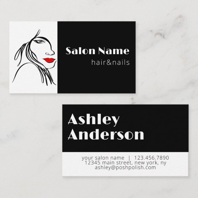 Modern Simple Line Art Salon Add Your Logo Business Card (Front/Back)