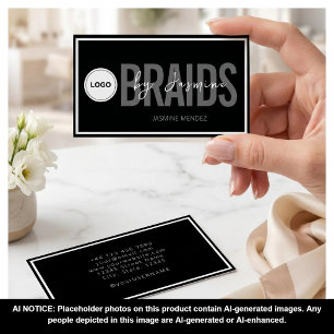 Modern Simple Logo Black White Hair Braider Business Card