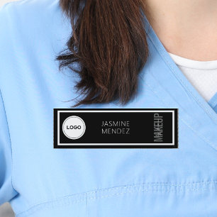 Modern Simple Logo Black White Makeup Artist  Name Tag