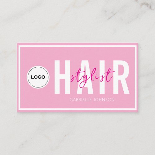 Modern Simple Logo Blush Pink White Hair Stylist  Business Card