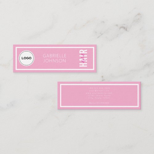 Modern Simple Logo Blush Pink White Hair Stylist Mini Business Card