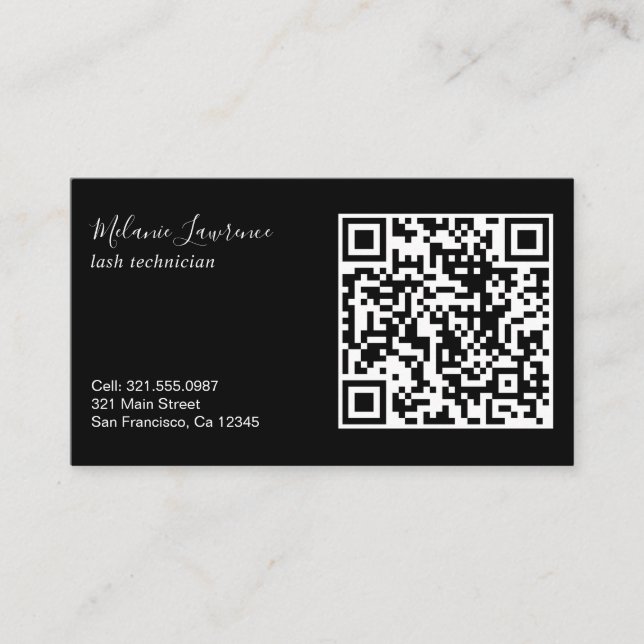 Modern Simple Logo QR Code Black Business Card (Front)